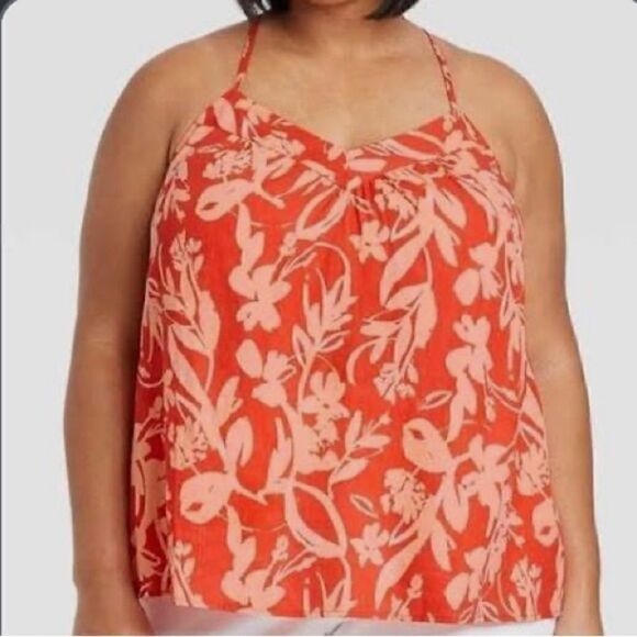 Ava & Viv Orange Floral Crossback Tabk Top NWOT Size 2X - Picture 1 of 15